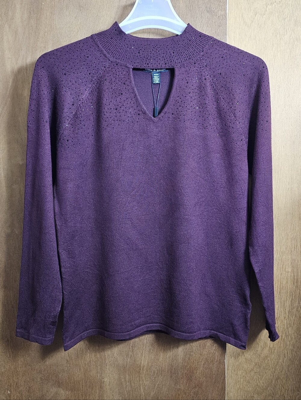 Cable & Gauge Mock Neck Keyhole cutout rhinestone long sleeve knit sweater New - Picture 2 of 11